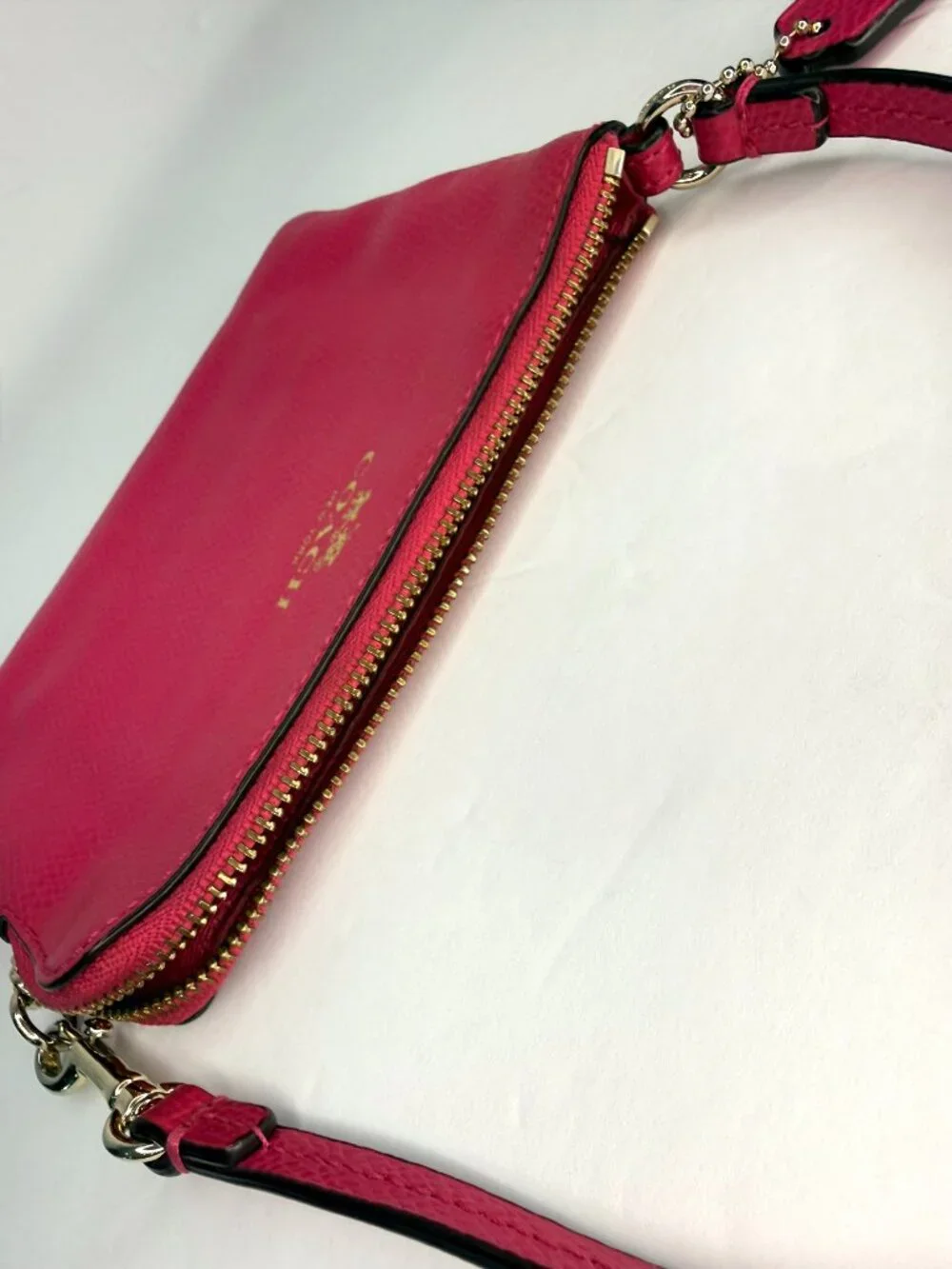 Coach Hot Pink Saffiano Leather Wristlet Wallet - Zip Pouch Clutch | HOT PINK